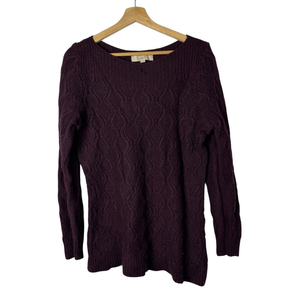 Ann Taylor LOFT Eggplant Purple Cable Knit Sweater XL